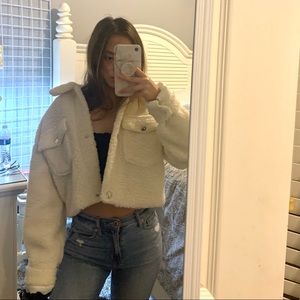 White Sherpa cropped jacket
